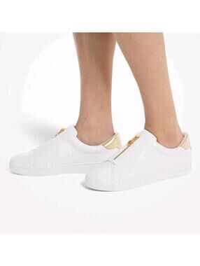 Michael Kors Keaton Zip Slip On Sneaker Lace Up, White/Gold Size 9.5 MSRP $115
